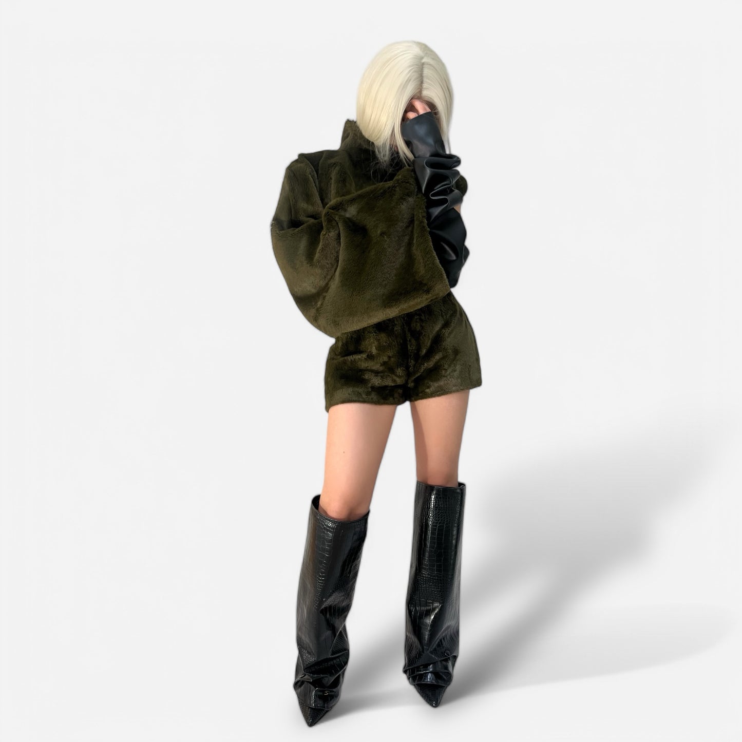 Faux Fur Hot Pants- Army Green