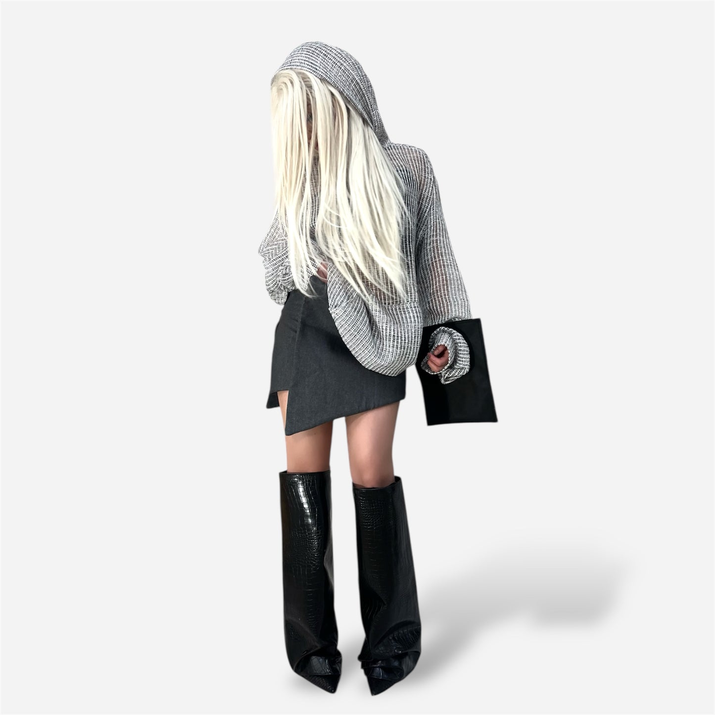 Asymmetric Denim Mini Skirt