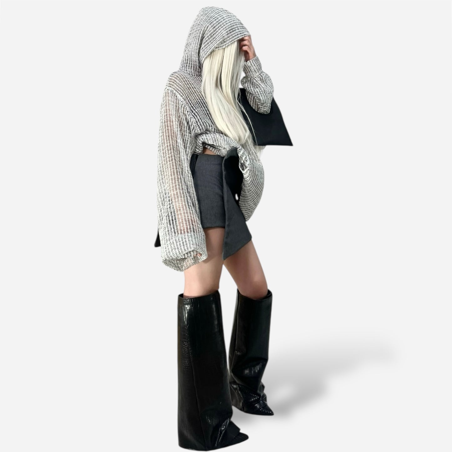 Asymmetric Denim Mini Skirt