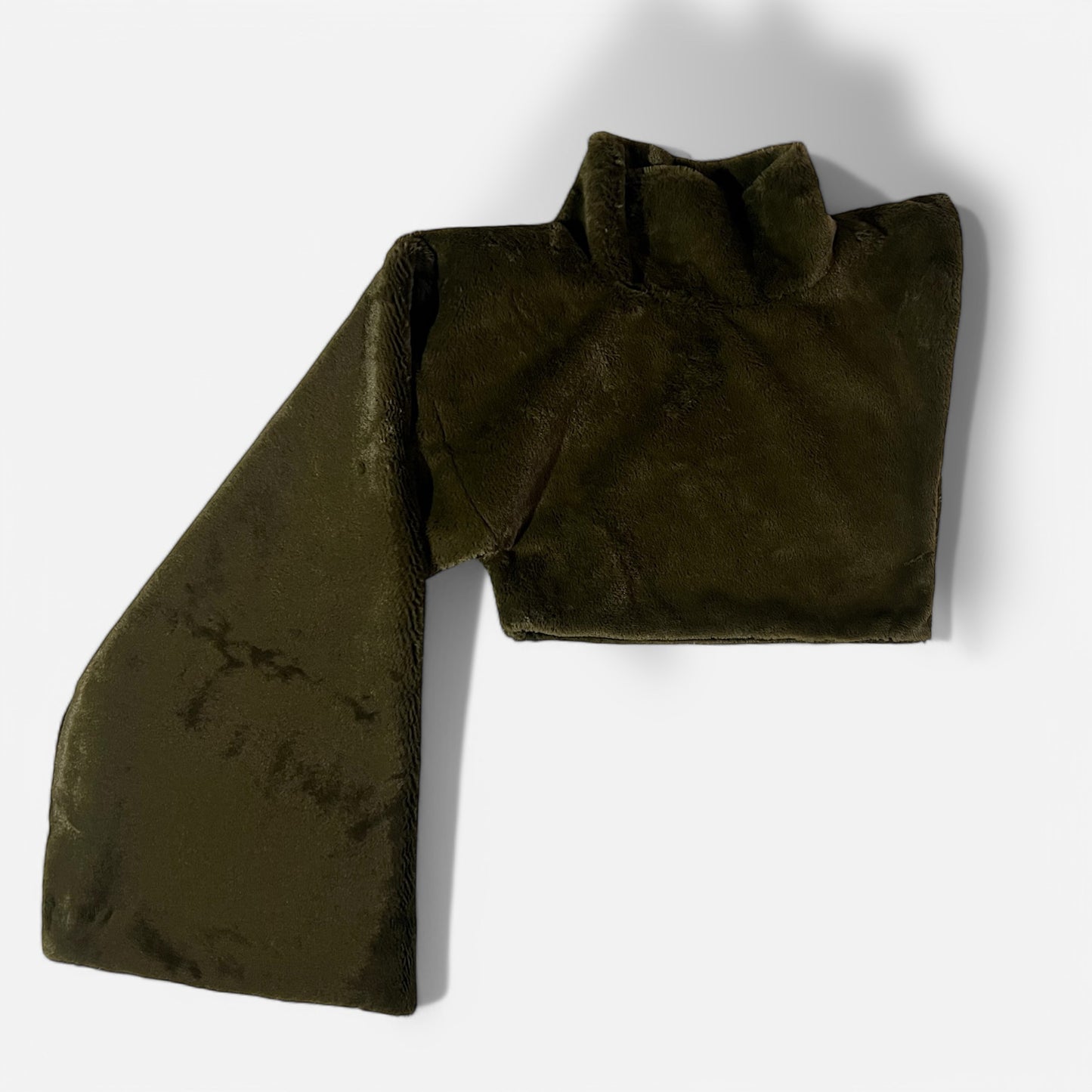 One Sleeve Fur Croptop- Army Green
